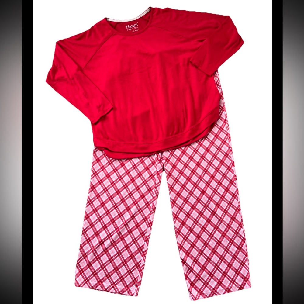 Women's XL Red & White Plaid Hanes Comfort Sleep Pajama Set